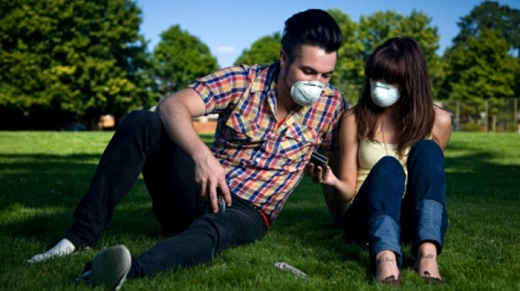 pollution mask portrait pair